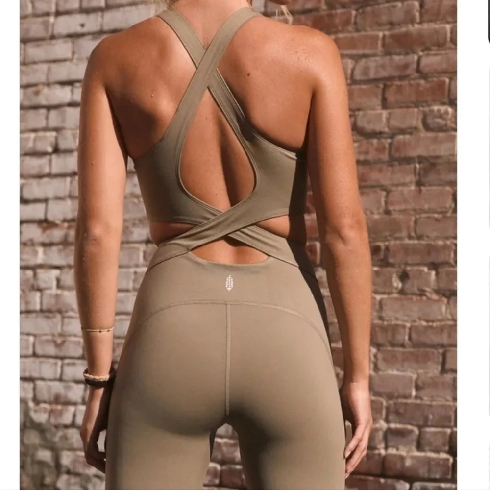 Free People FP movement Back It Up Sage Onesie Jumpsuit Size extra small tan